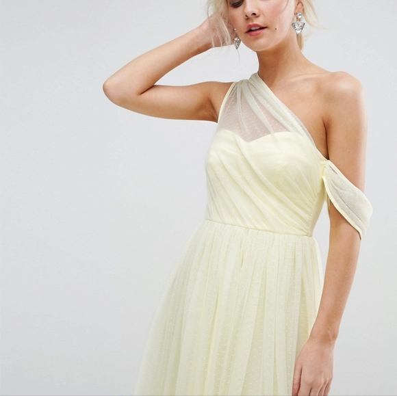 ASOS Dobby Mesh One Shoulder Prom Dress in Yellow UK 8/US 4. - Picture 4 of 15